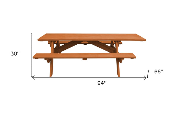 Homeroots 94" Cedar Chest Solid Wood Outdoor Picnic Table  Solid Wood 525015