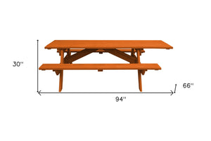 Homeroots 94" Redwood Solid Wood Outdoor Picnic Table  Solid Wood 525016