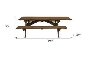 Homeroots 94" Wood Brown Solid Wood Outdoor Picnic Table  Solid Wood 525018