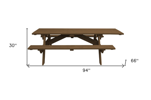 Homeroots 94" Wood Brown Solid Wood Outdoor Picnic Table  Solid Wood 525018