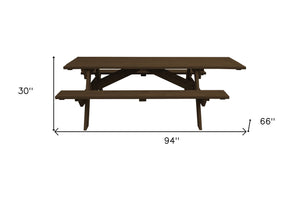 Homeroots 94" Dark Brown Solid Wood Outdoor Picnic Table  Solid Wood 525019