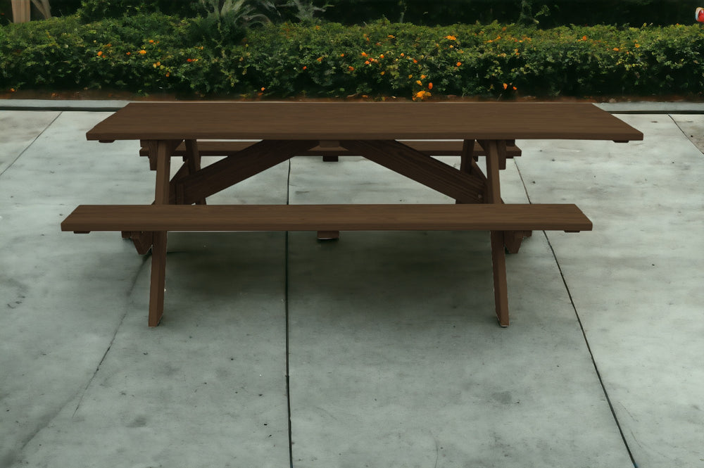 Homeroots 94" Dark Brown Solid Wood Outdoor Picnic Table  Solid Wood 525019