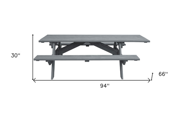 Homeroots 94" Gray Solid Wood Outdoor Picnic Table  Solid Wood 525020