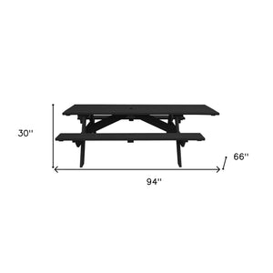 Homeroots 94" Charcoal Solid Wood Outdoor Picnic Table With Umbrella Hole  Solid Wood 525022