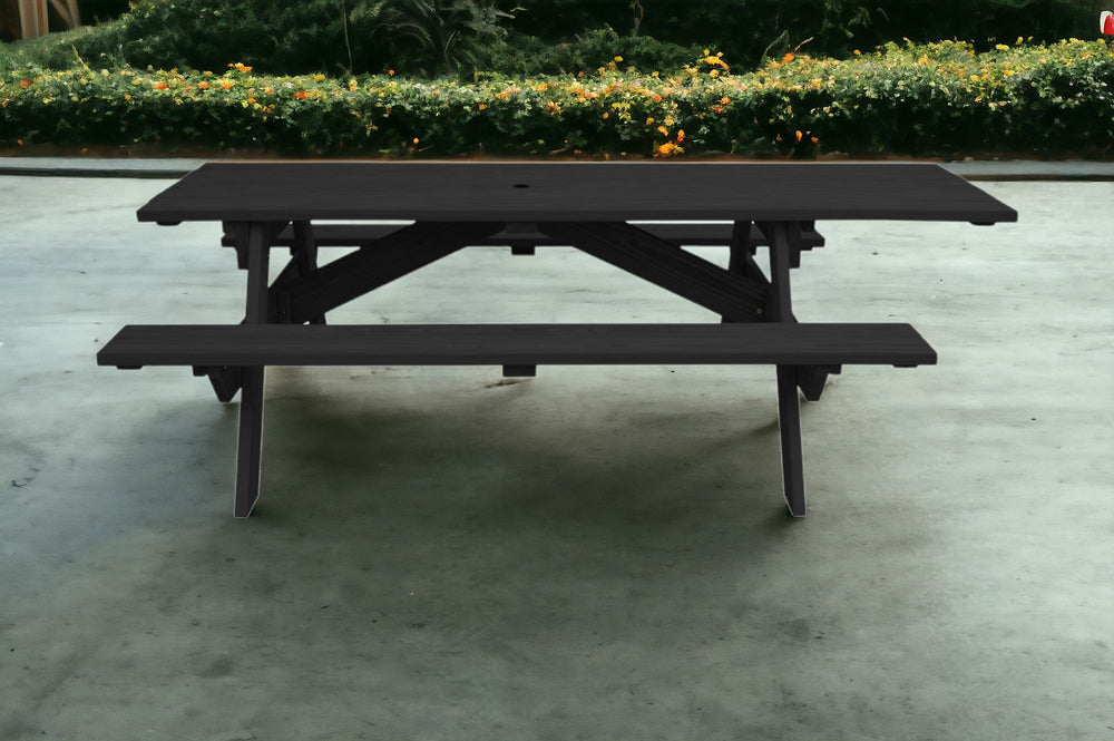 Homeroots 94" Charcoal Solid Wood Outdoor Picnic Table With Umbrella Hole  Solid Wood 525022
