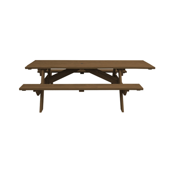 Homeroots 94" Wood Brown Solid Wood Outdoor Picnic Table With Umbrella Hole  Solid Wood 525023