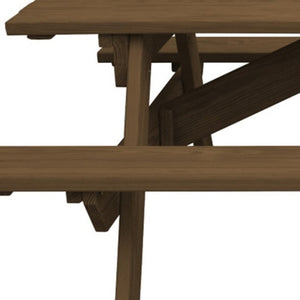 Homeroots 94" Wood Brown Solid Wood Outdoor Picnic Table With Umbrella Hole  Solid Wood 525023