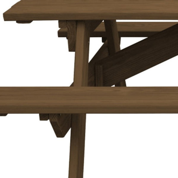 Homeroots 94" Wood Brown Solid Wood Outdoor Picnic Table With Umbrella Hole  Solid Wood 525023