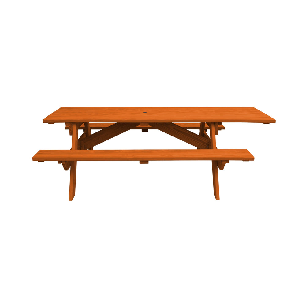 Homeroots 94" Redwood Solid Wood Outdoor Picnic Table With Umbrella Hole  Solid Wood 525024