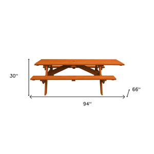 Homeroots 94" Redwood Solid Wood Outdoor Picnic Table With Umbrella Hole  Solid Wood 525024