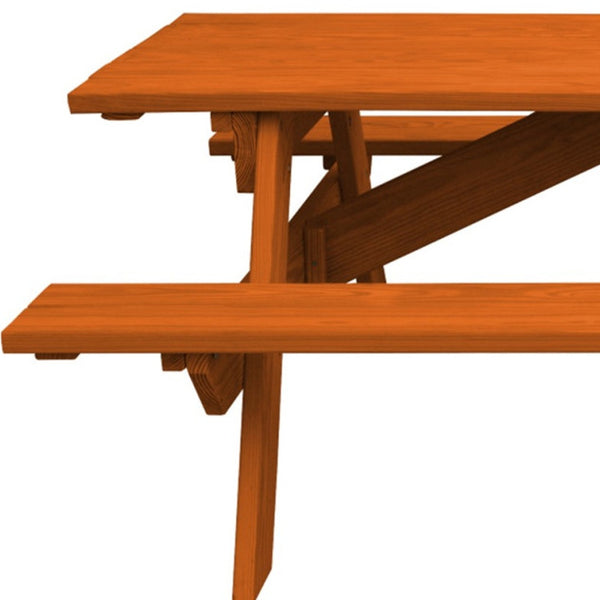 Homeroots 94" Redwood Solid Wood Outdoor Picnic Table With Umbrella Hole  Solid Wood 525024