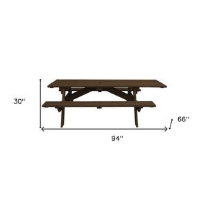 Homeroots 94" Dark Brown Solid Wood Outdoor Picnic Table With Umbrella Hole  Solid Wood 525025