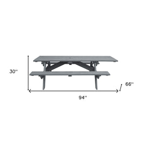 Homeroots Gray Solid Wood Outdoor Picnic Table Umbrella Hole  Solid Wood 525026