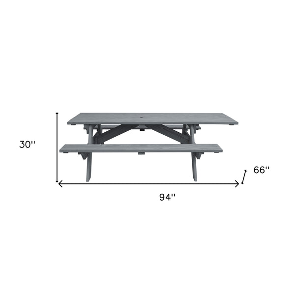 Homeroots Gray Solid Wood Outdoor Picnic Table Umbrella Hole  Solid Wood 525026