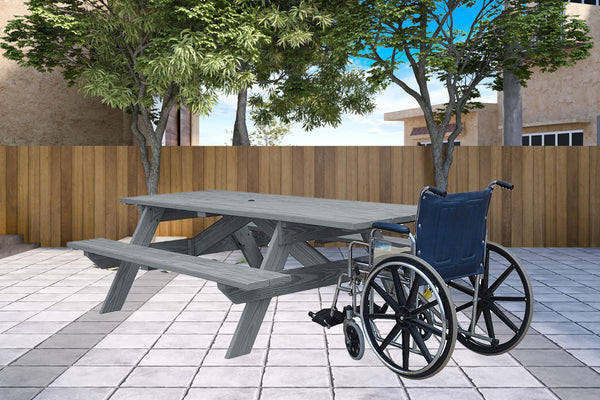 Homeroots Gray Solid Wood Outdoor Picnic Table Umbrella Hole  Solid Wood 525026