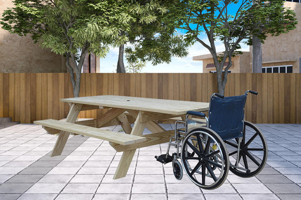 Homeroots Beige Solid Wood Outdoor Picnic Table Umbrella Hole  Solid Wood 525027