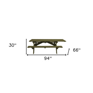 Homeroots Green Solid Wood Outdoor Picnic Table Umbrella Hole  Solid Wood 525028