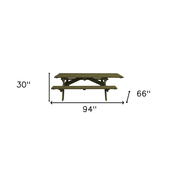 Homeroots Green Solid Wood Outdoor Picnic Table Umbrella Hole  Solid Wood 525028