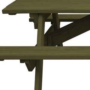 Homeroots Green Solid Wood Outdoor Picnic Table Umbrella Hole  Solid Wood 525028