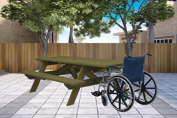 Homeroots Green Solid Wood Outdoor Picnic Table Umbrella Hole  Solid Wood 525028