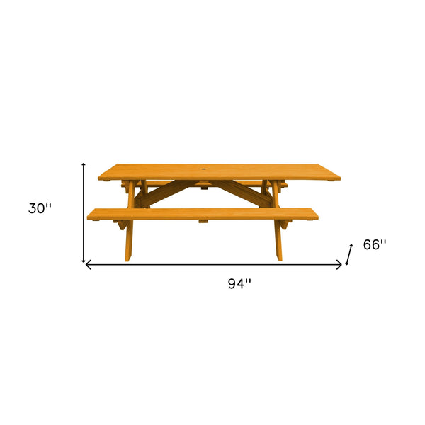 Homeroots Natural Solid Wood Outdoor Picnic Table Umbrella Hole  Solid Wood 525029