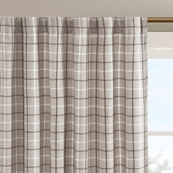 English Elm 1 Pcs Insulated Plaid Curtain Panel 50X108" With Fleece Lining For Cozy Energy Efficiency In Brown B035P319833