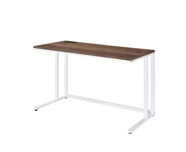 English Elm Tyrese Compact Walnut and Black Finish Writing Desk with Built-In USB Port, Open Base, Sleek Design Walnut,White 50 L x 27 W x 6 H B2726P278571