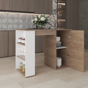 English Elm Kitchen Cart with Enclosed Doors and Three Shelves on Smooth-Roll Wheels for Compact Modern Kitchens Natural Wood 56.69 L x 28.74 W x 5.51 H B097P296854