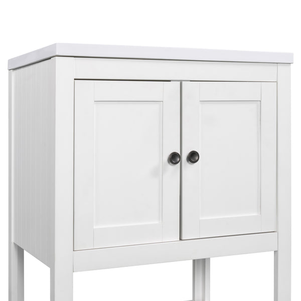 English Elm 24" Modern Sleek Bathroom Vanity with Ceramic Sink, Solid Wood Frame, Waterproof Finish and Open Shelf Storage White N725P246473K