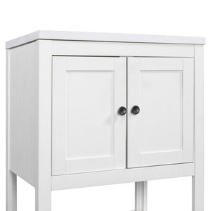 English Elm [video] 24 Inch Freestanding Bathroom Vanity Birch Wood Frame Ceramic Sink Open Shelf JL000004AAK