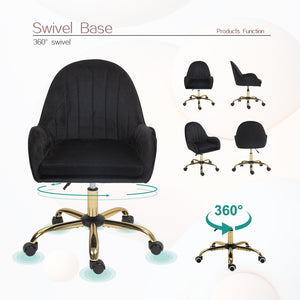 English Elm Velvet Swivel Chair with Gold Base Adjustable Glam Seat for Bedroom Vanity Office W1733P215112
