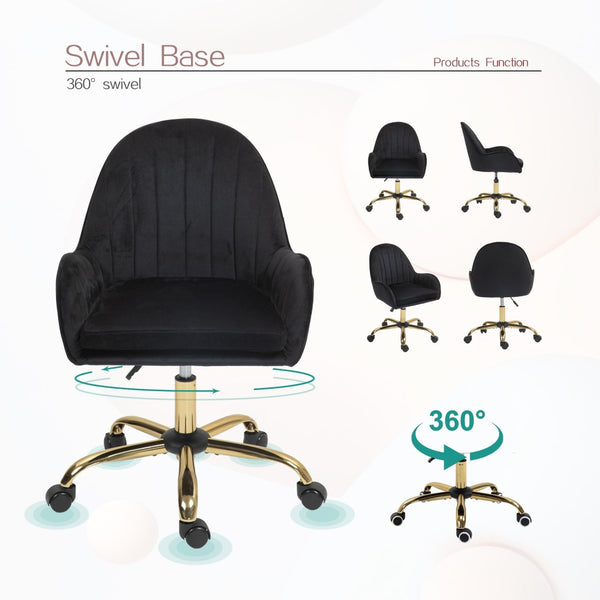 English Elm Velvet Swivel Chair with Gold Base Adjustable Glam Seat for Bedroom Vanity Office W1733P215112