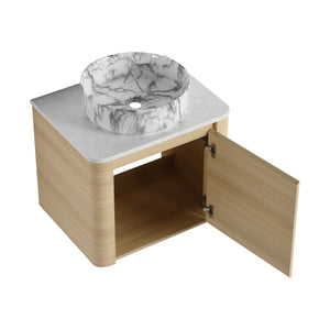 English Elm 24'' Wall-Mounted Bathroom Vanity With Ceramic Vessel Sink & Soft-Close Door For Small Spaces W999S00460
