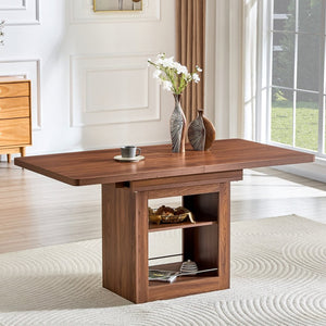 English Elm An Extendable Mdf Dining Table with Open Shelf Storage Seats up to Eight Walnut W1151S04667