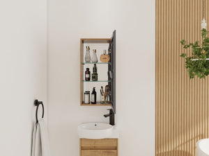English Elm 14'' Wall Mounted Bathroom Medicine Cabinet with Adjustable Glass Shelves and Mirror Door W999P470285
