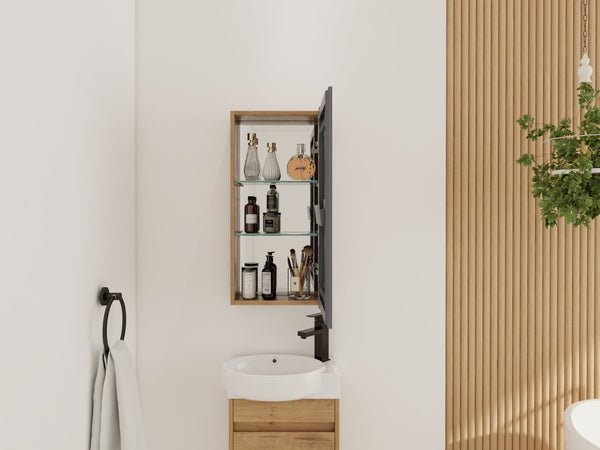 English Elm 14'' Wall Mounted Bathroom Medicine Cabinet with Adjustable Glass Shelves and Mirror Door W999P470285