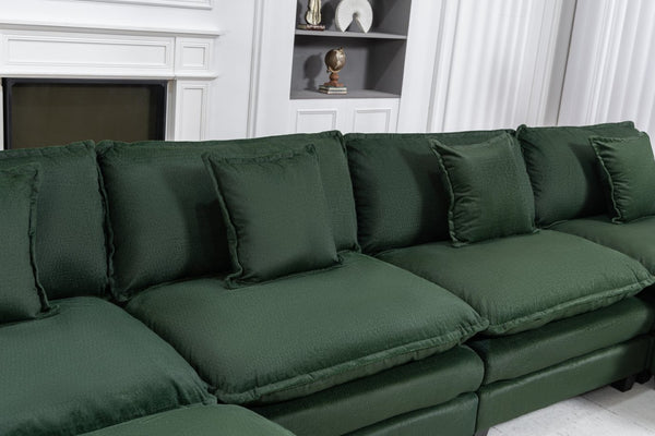 English Elm Modern Chenille Sectional Sofa with Ottoman Modular Layout for Spacious Living Rooms Antique Green W2530S00019