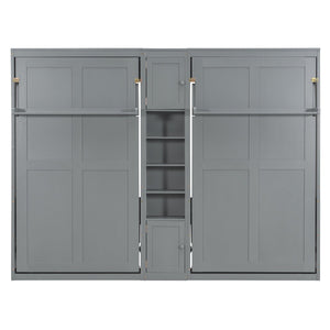 English Elm Dual Twin Murphy Beds with Built-In Cabinets & Shelves for Space-Saving Guest Rooms and Studios Gray N820S00058E