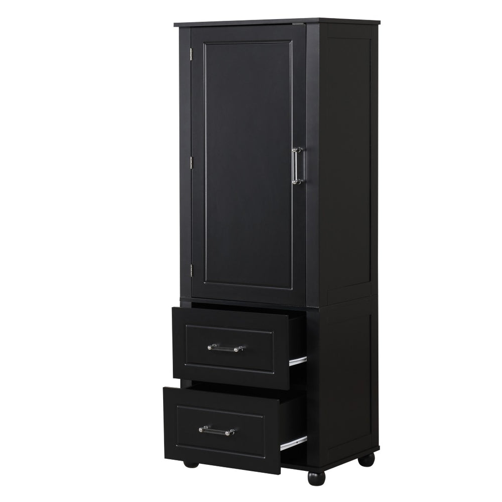 English Elm Tall Bathroom Storage Cabinet - Stylish Freestanding Unit With Two Drawers & Adjustable Shelf, Black N725P241045B-GIGA