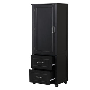 English Elm Tall Bathroom Storage Cabinet - Stylish Freestanding Unit With Two Drawers & Adjustable Shelf, Black N725P241045B-GIGA