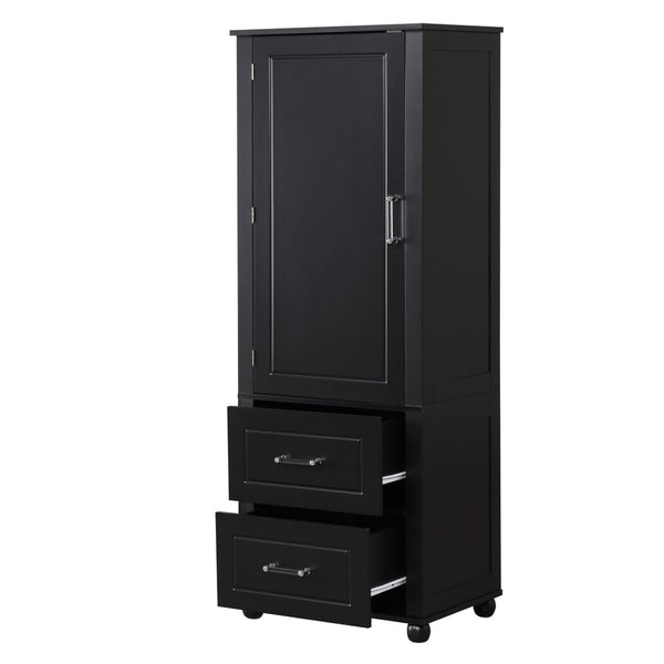 English Elm Tall Bathroom Storage Cabinet - Stylish Freestanding Unit With Two Drawers & Adjustable Shelf, Black N725P241045B-GIGA