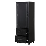 English Elm Tall Bathroom Storage Cabinet, Freestanding Storage Cabinet With Two Drawers and Adjustable Shelf, Mdf Board With Painted Finish, Black