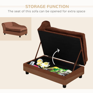 English Elm Pet Sofa with Lift Top Storage Tufted Flannel Cushion Eucalyptus Wood Frame Brown T3971P406650