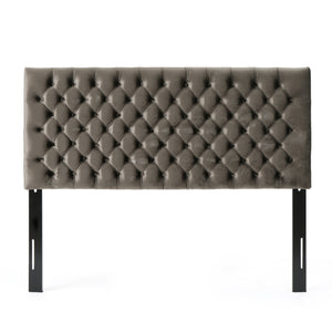 English Elm Christopher Knight Home® - Tufted Upholstered Queen Size Headboard with Button Detail, Adjustable Height, Velvet Finish, Modern Appeal Grey 55444.00NVLTGRY