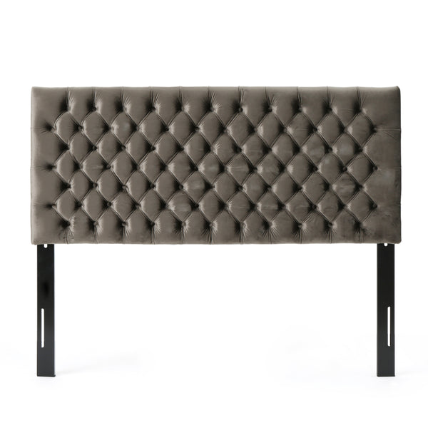 English Elm Christopher Knight Home® - Tufted Upholstered Queen Size Headboard with Button Detail, Adjustable Height, Velvet Finish, Modern Appeal Grey 55444.00NVLTGRY