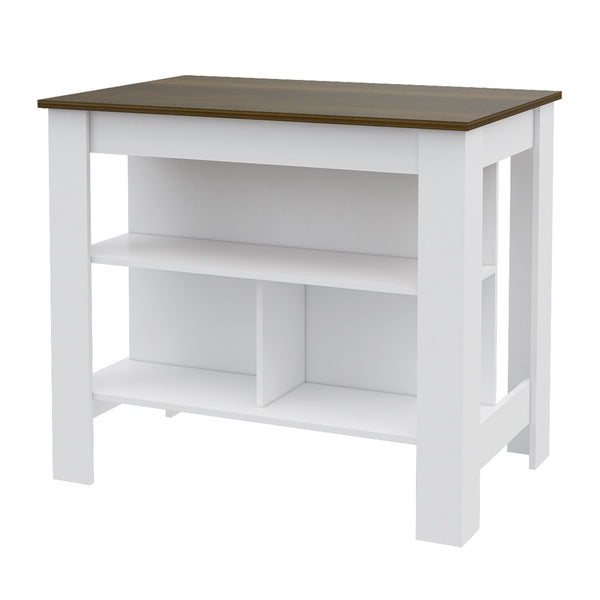 English Elm Brooklyn Rustic Kitchen Island with Concealed Shelves and Walnut Accents for Stylish Storage and Prep Multicolor 45 L x 32 W x 4 H B128P148677