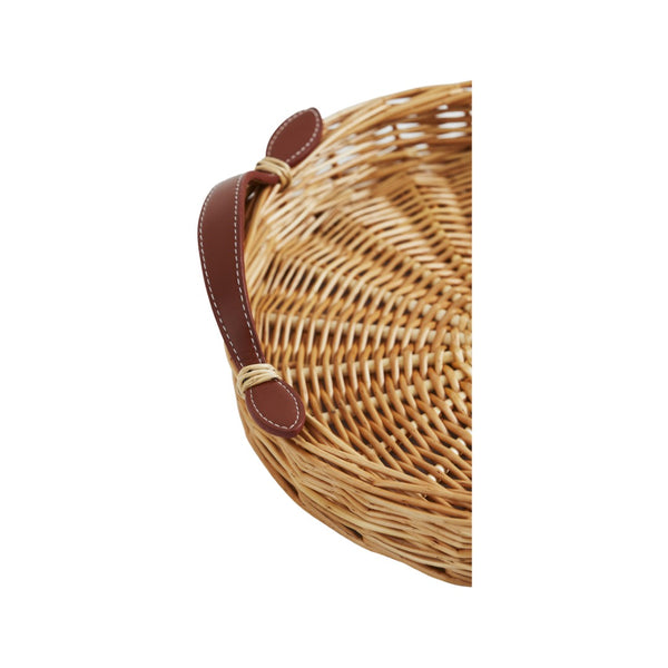Chelsea House Island Handwoven Round Tray Small With Tempered Glass & Mocha Leather Handles — Rustic Chic Serving Accent, Versatile Decor Organizer 5255798