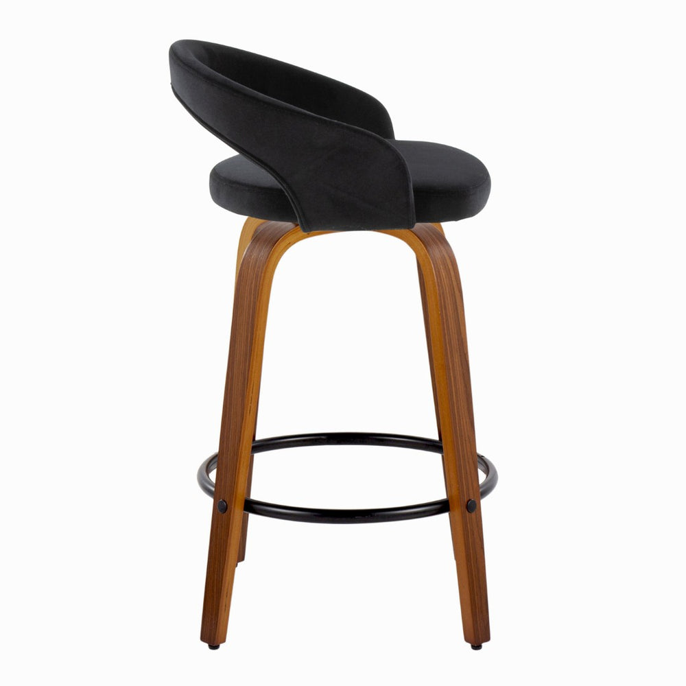 English Elm Fixed-height Swivel Counterstools Mahogany Wood Chrome Footrest Velvet Seat Set of 2 Black B202S01777