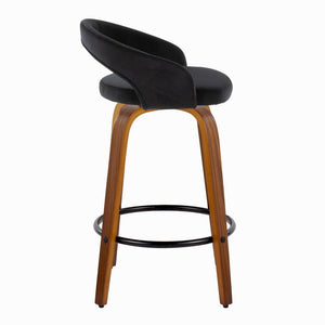 English Elm Fixed-height Swivel Counterstools Mahogany Wood Chrome Footrest Velvet Seat Set of 2 Black B202S01777