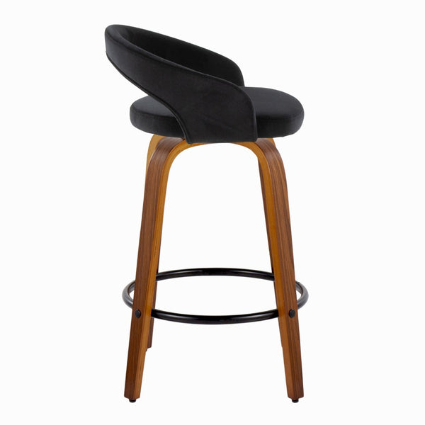 English Elm Fixed-height Swivel Counterstools Mahogany Wood Chrome Footrest Velvet Seat Set of 2 Black B202S01777